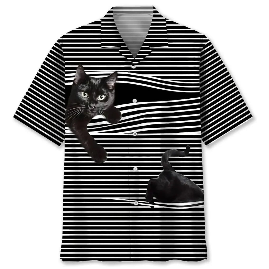 Hawaiian Shirt / Adults / S Black Cat Stripes Pattern Hawaiian Shirt