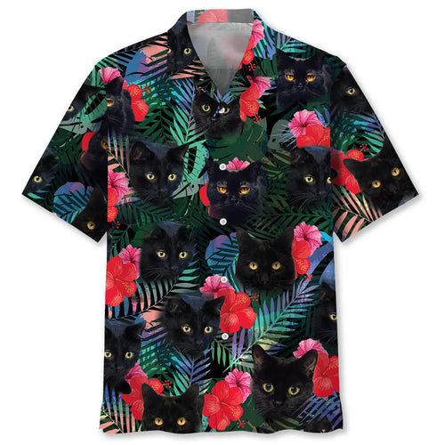 Hawaiian Shirt / Adults / S Black Cat Tropical Hawaiian Shirt