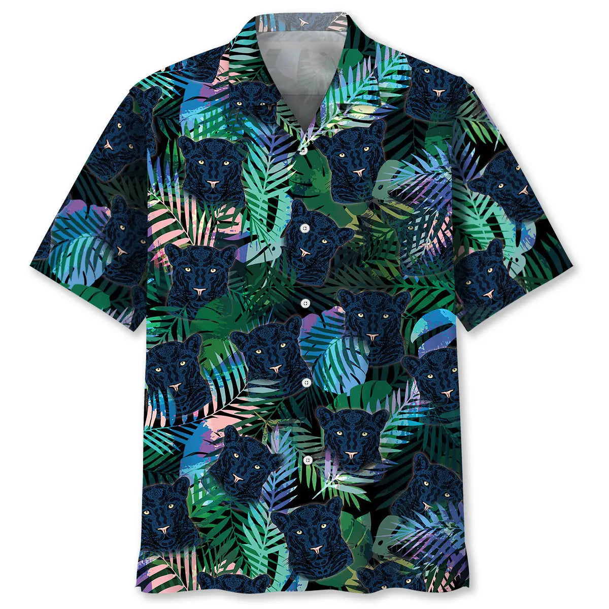 Hawaiian Shirt / Adults / S Black Leopard Tropical Hawaiian Shirt
