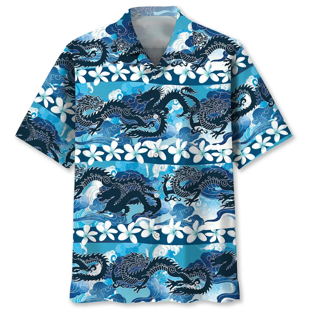Hawaiian Shirt / Adults / S Blue Chinese Dragon Hawaiian Shirt