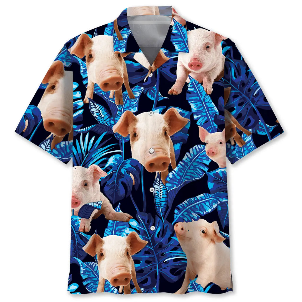 Hawaiian Shirt / Adults / S Blue Pig Hawaiian Shirt Men