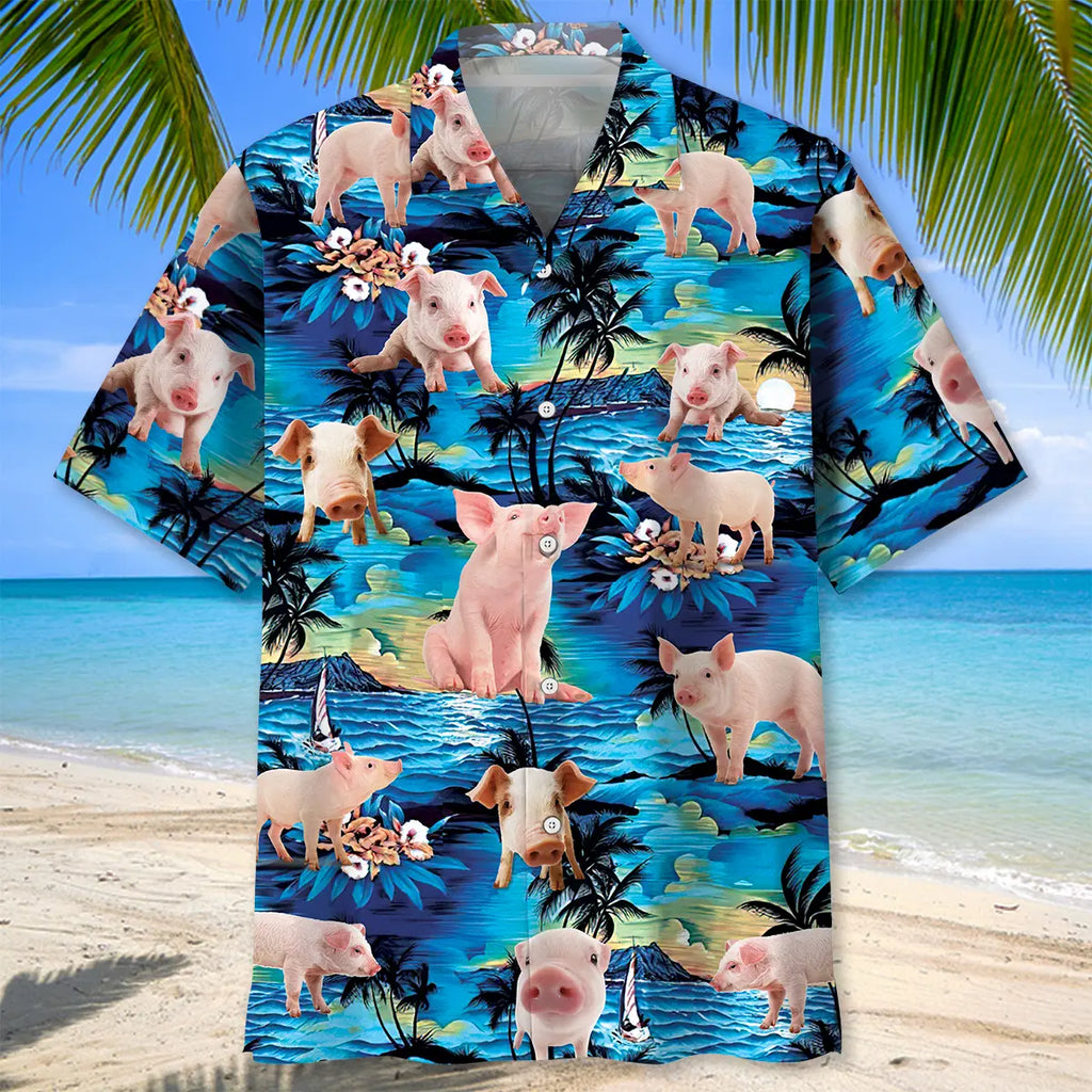 Blue Tropical Pig Hawaiian Shirt