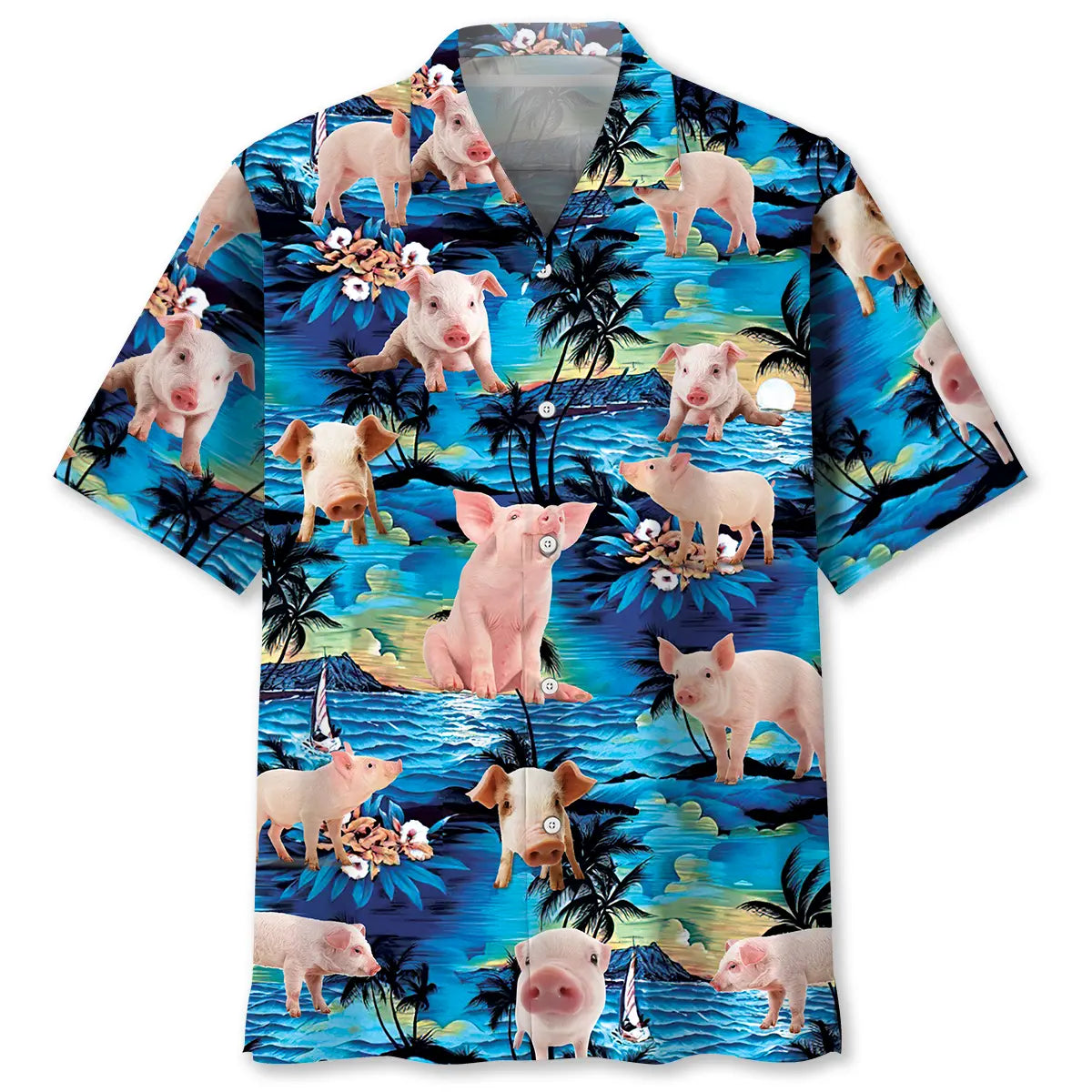 Hawaiian Shirt / Adults / S Blue Tropical Pig Hawaiian Shirt