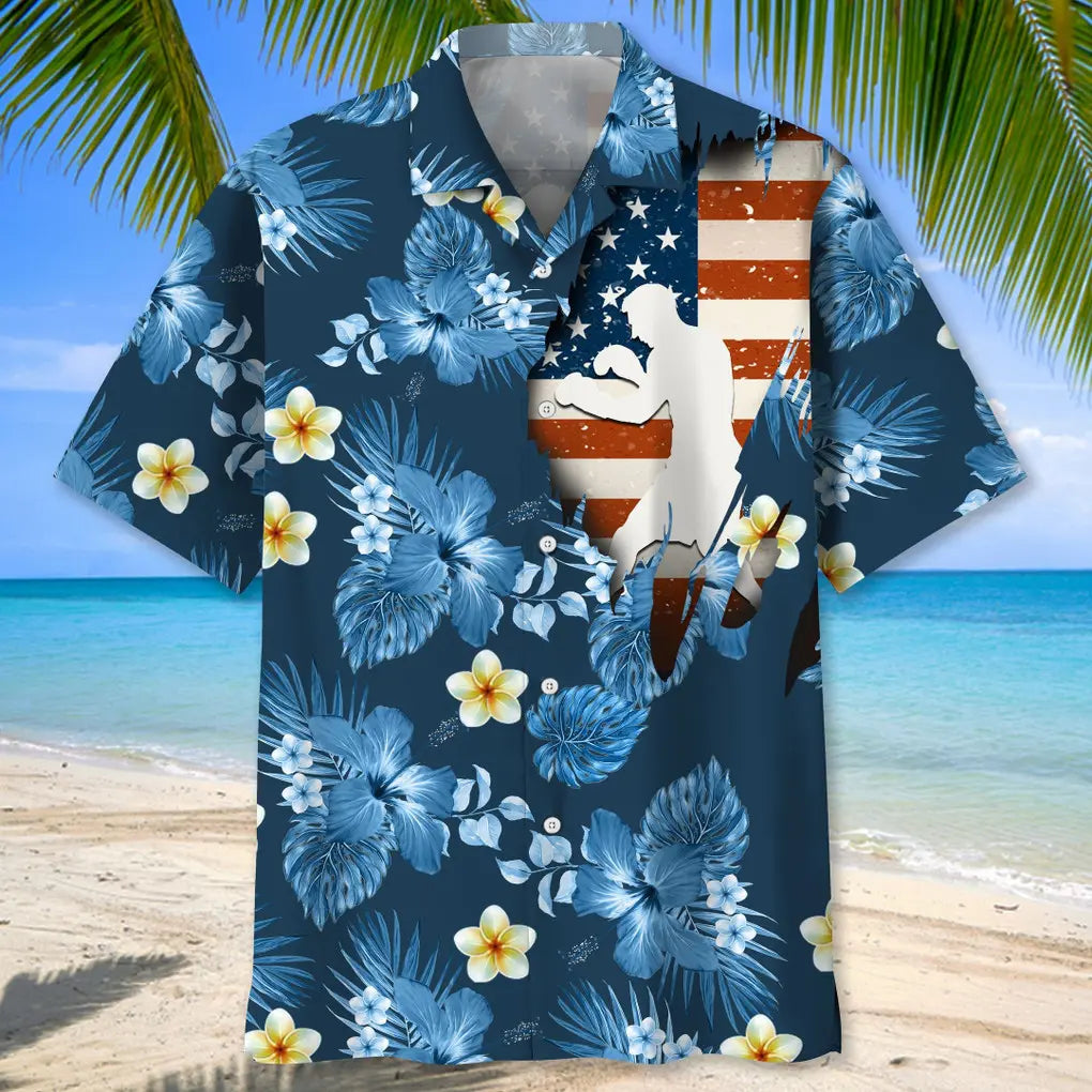 Boxing Usa Blue Tropical Hawaiian Shirt