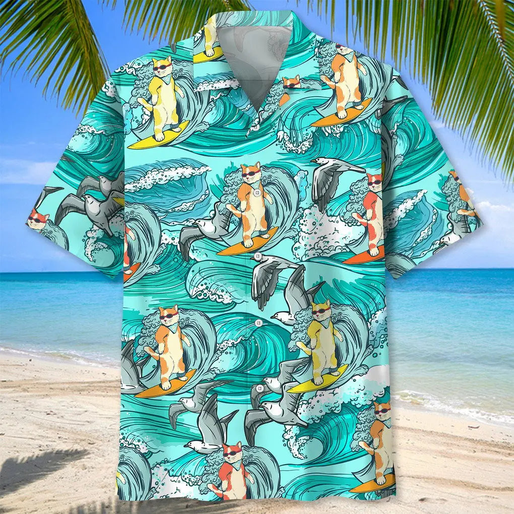 Cat Surfing Hawaiian Shirt