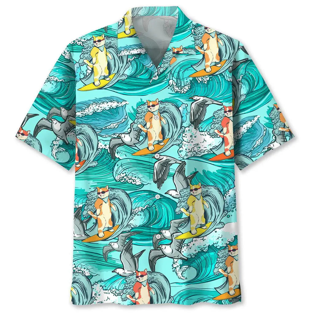 Hawaiian Shirt / Adults / S Cat Surfing Hawaiian Shirt