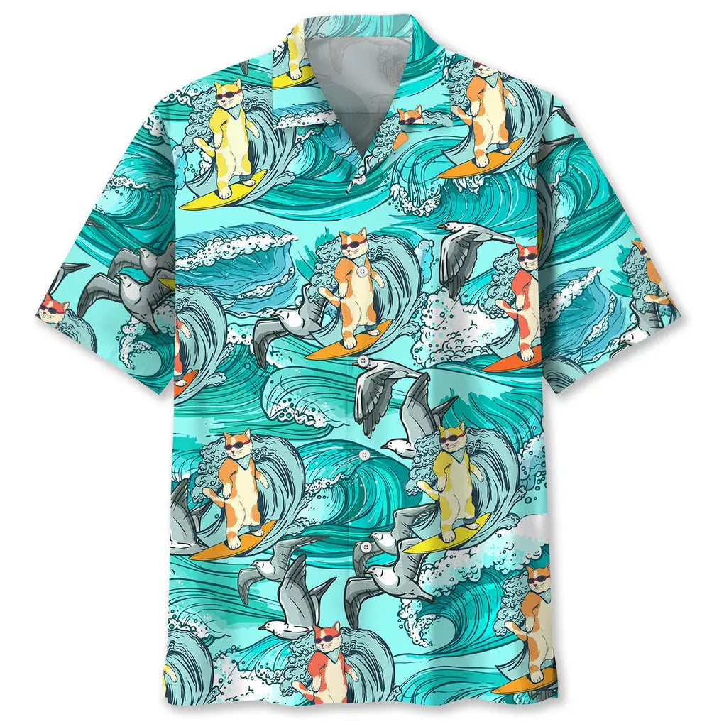 Hawaiian Shirt / Adults / S Cat Surfing Hawaiian Shirt