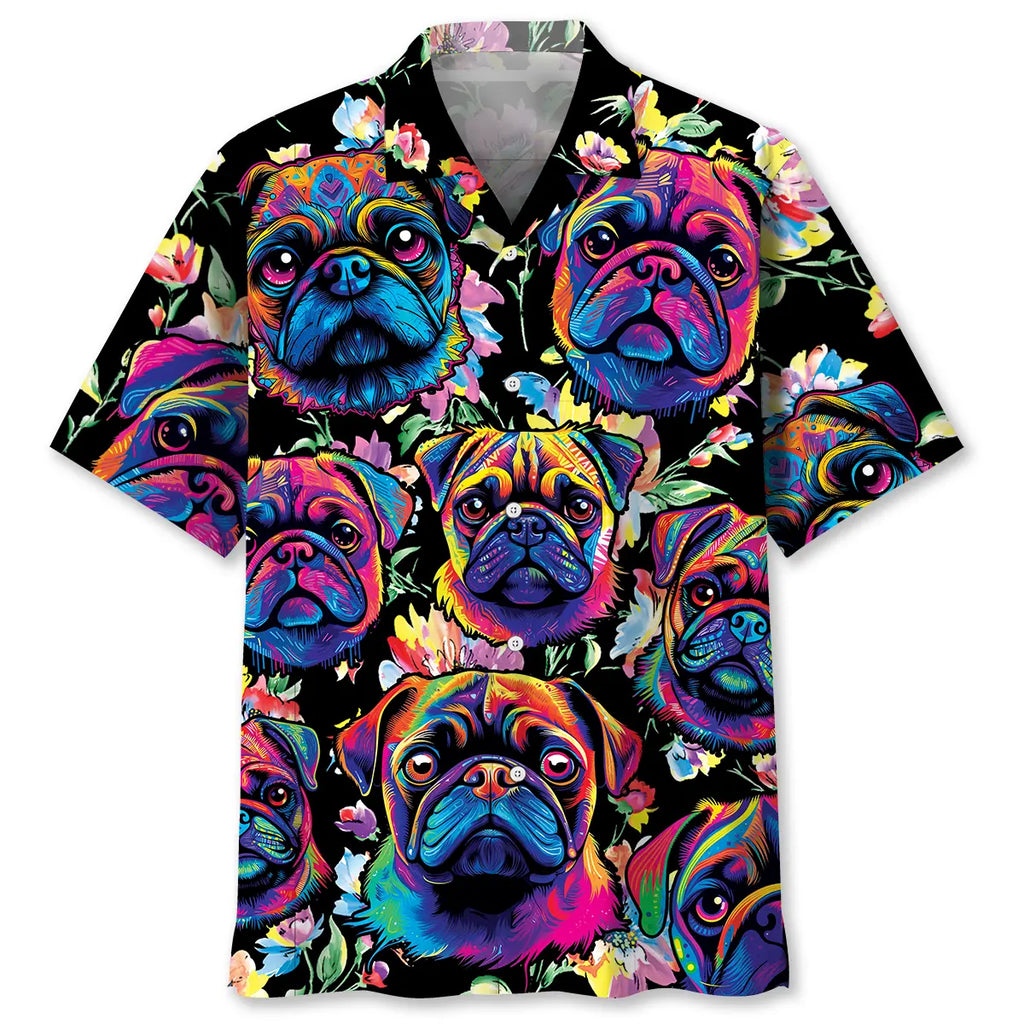 Hawaiian Shirt / Adults / S Coloful Pug Art Hawaiian Shirt