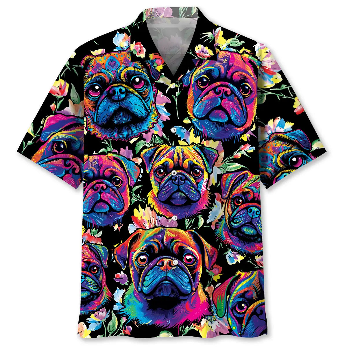 Hawaiian Shirt / Adults / S Coloful Pug Art Hawaiian Shirt