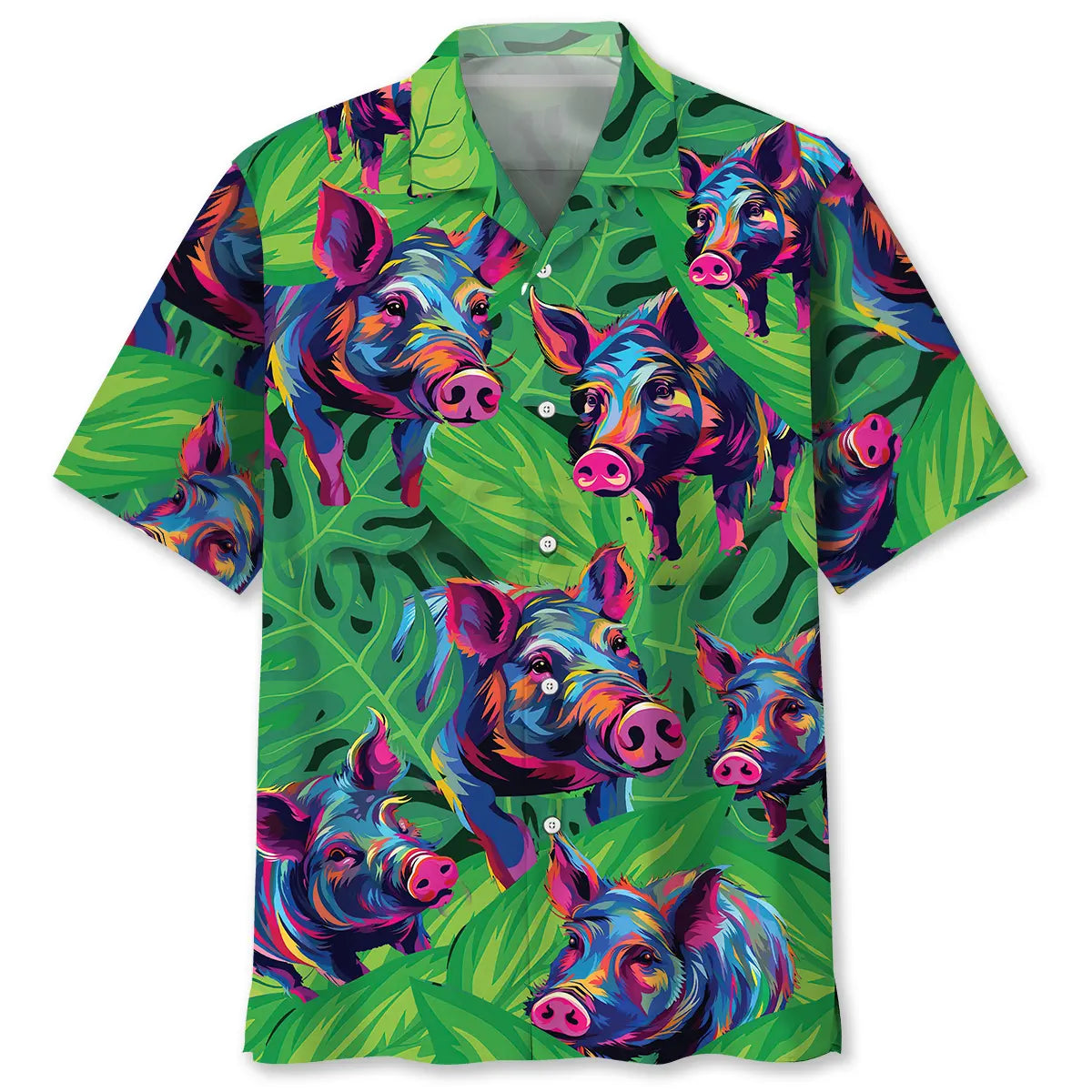 Hawaiian Shirt / Adults / S Colorful Art Graffiti Style Pig Hawaiian Shirt