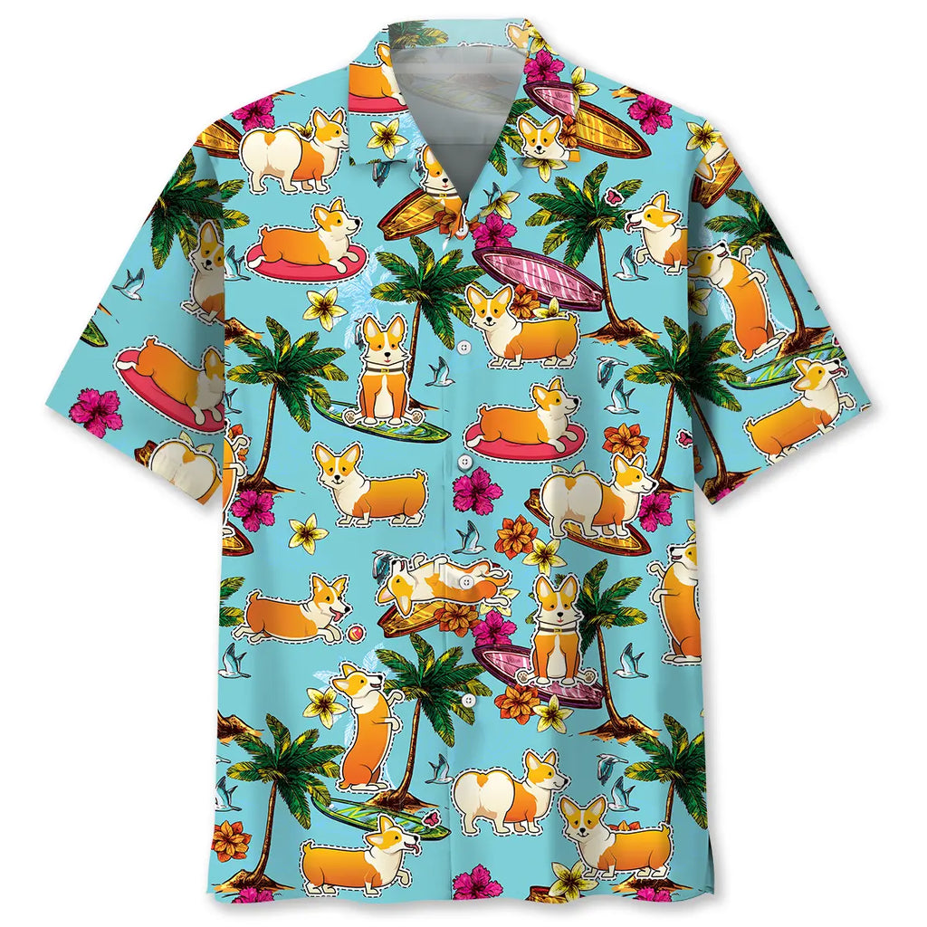 Hawaiian Shirt / Adults / S Corgi Beach Hawaiian Shirt
