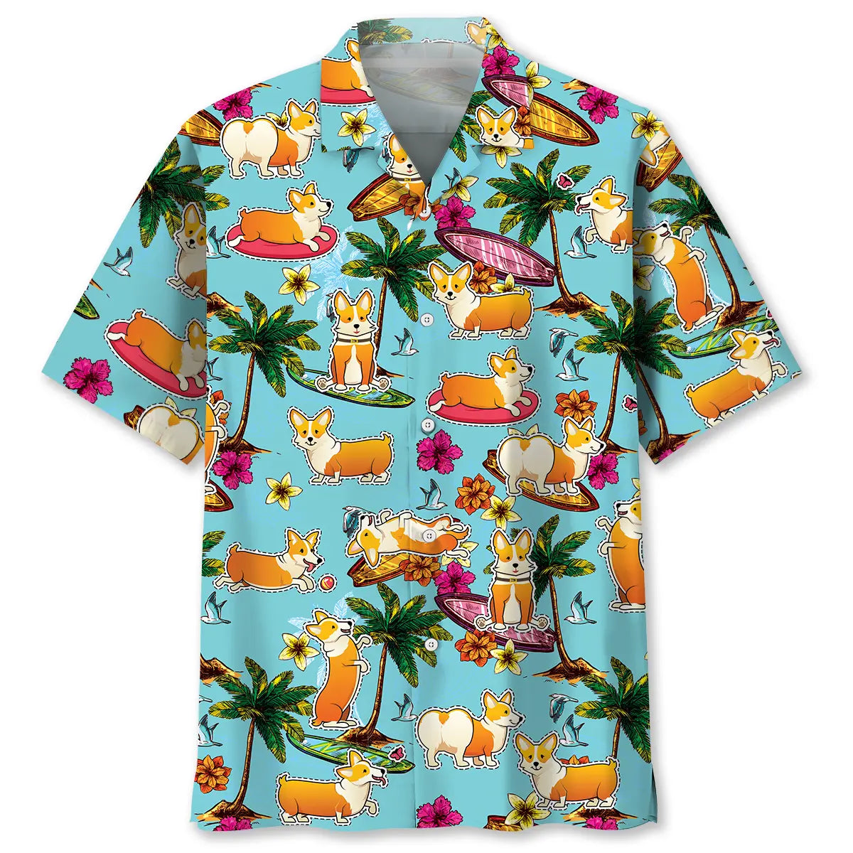Hawaiian Shirt / Adults / S Corgi Beach Hawaiian Shirt
