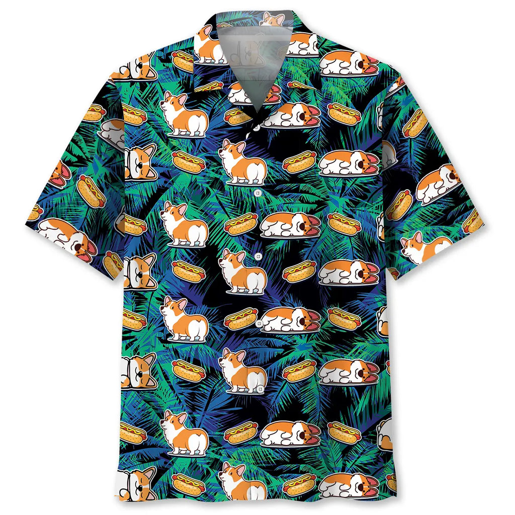 Hawaiian Shirt / Adults / S Corgi Hotdog Hawaiian Shirt