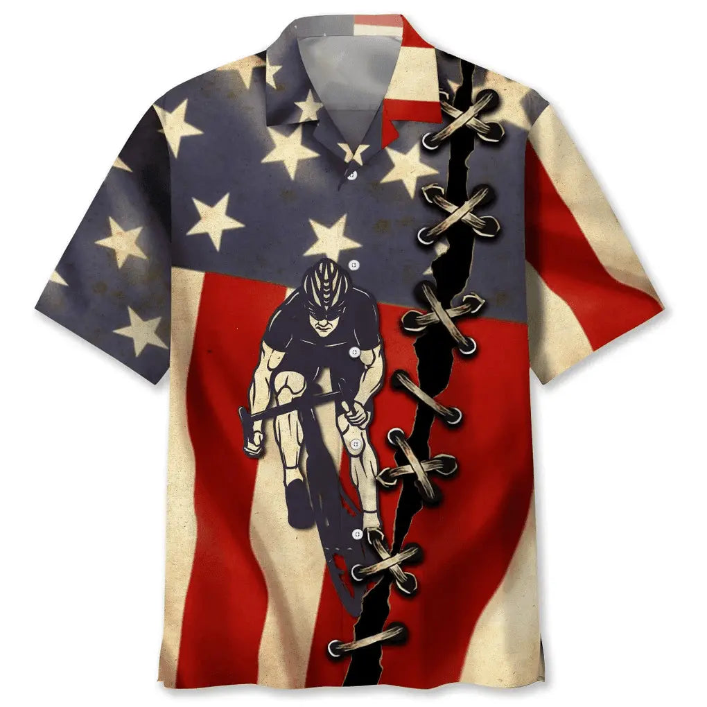 Hawaiian Shirt / Adults / S Cycling America Flag Hawaiian Shirt