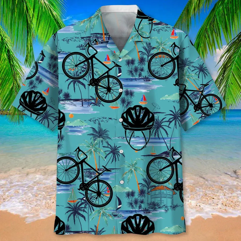 Cycling Blue Beach Hawaiian Shirt