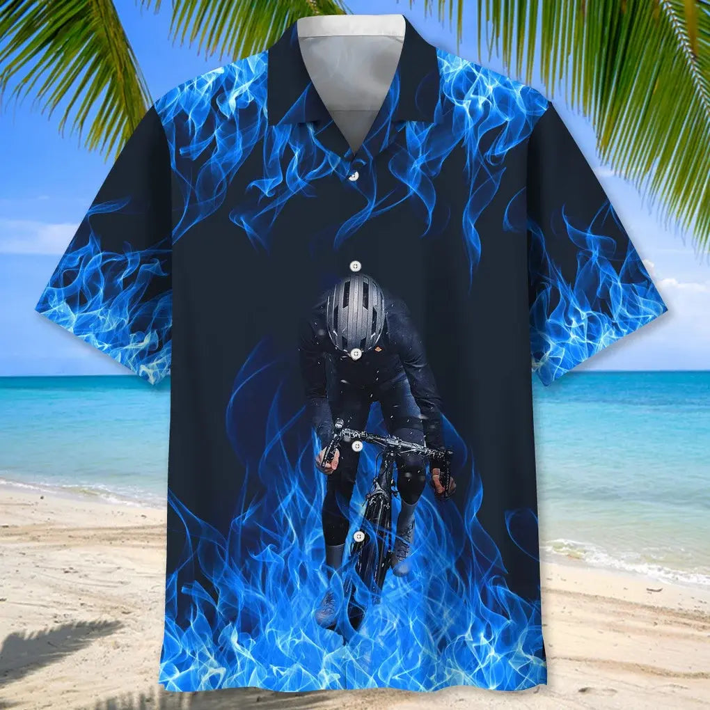 Cycling Blue Fire Hawaiian Shirt