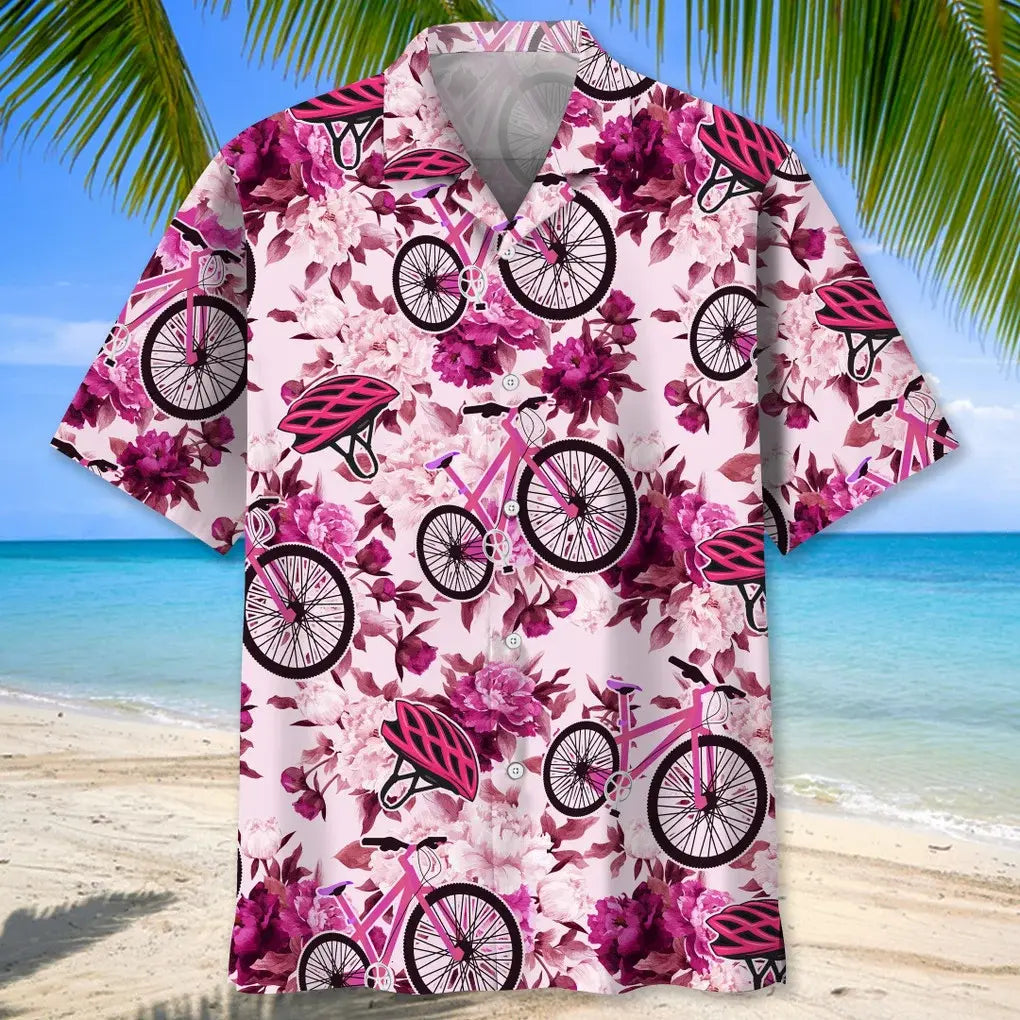 Cycling Pink Flower Hawaiian Shirt