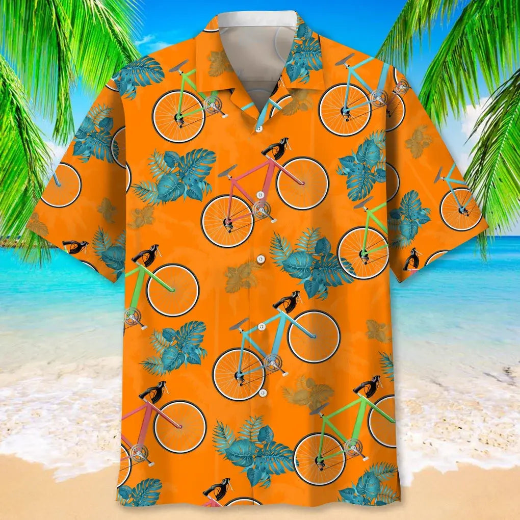 Cycling Tropical Orange Hawaiian Shirt