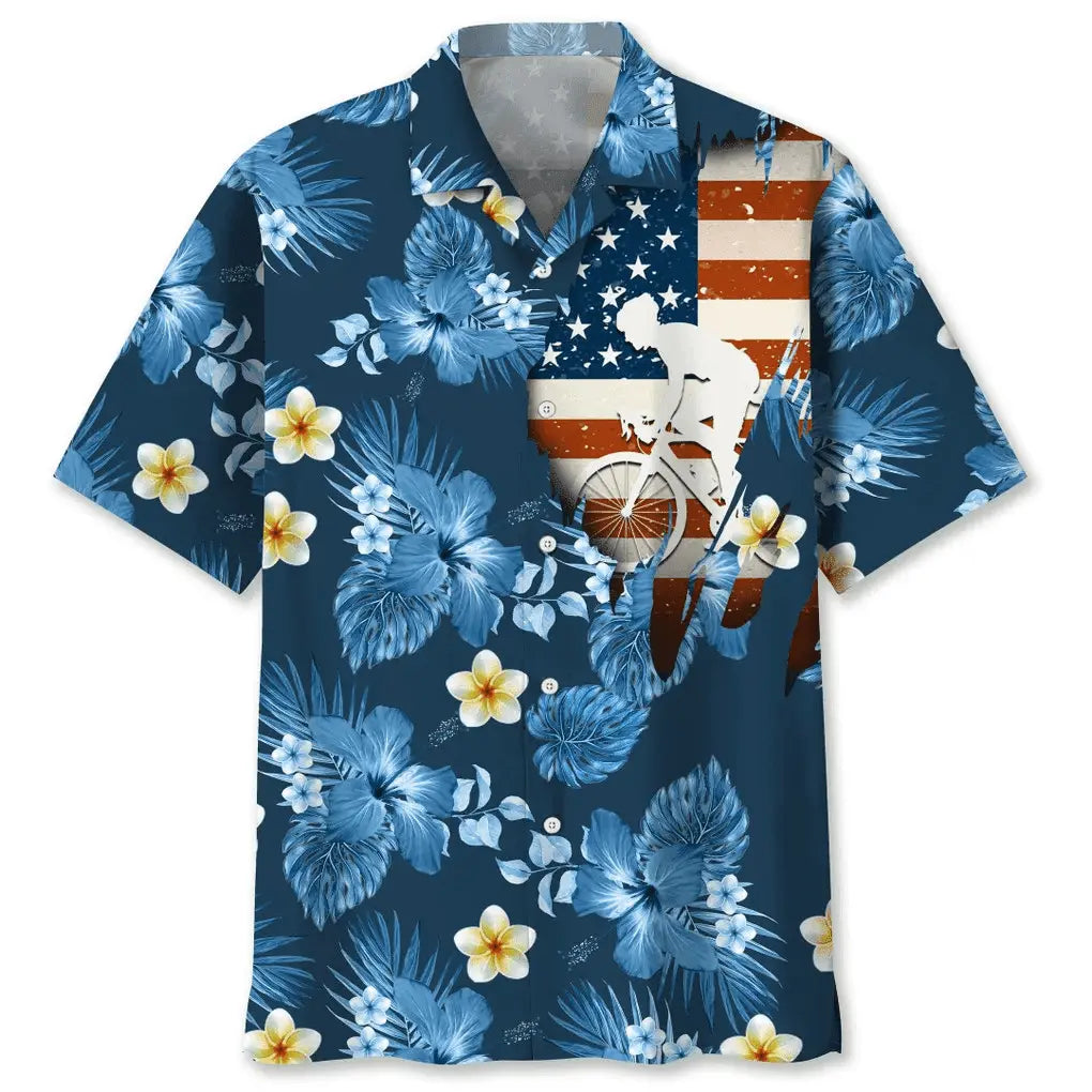 Hawaiian Shirt / Adults / S Cycling Usa Blue Tropical Hawaiian Shirt