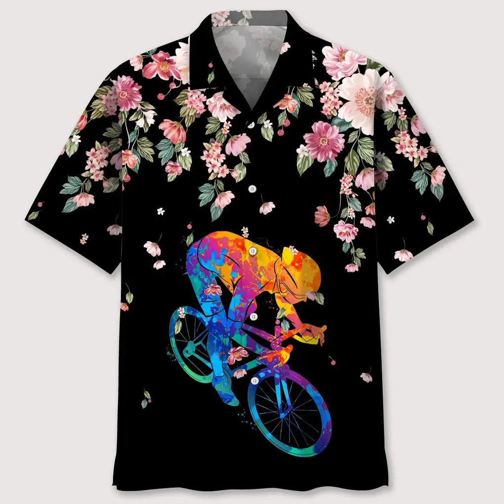 Hawaiian Shirt / Adults / S Cycling Watercolors Flower Hawaiian Shirt