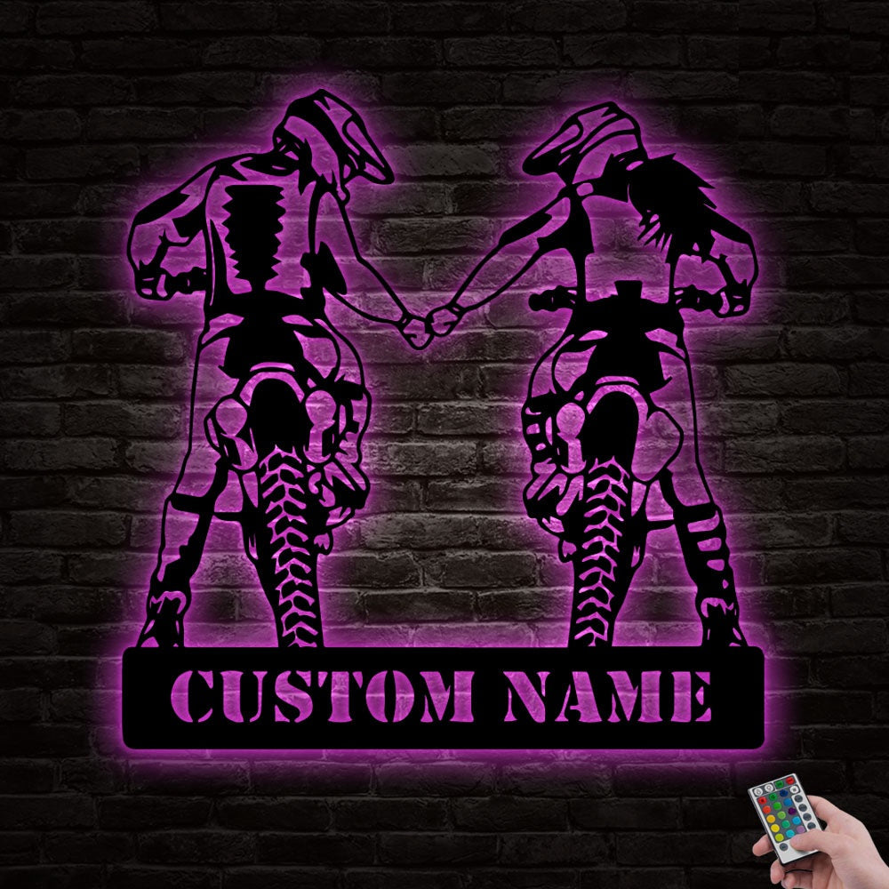 12"x12" Motocross Husband And Wife Riding Partner Personalized - Led Light Metal - Owls Matrix LTD