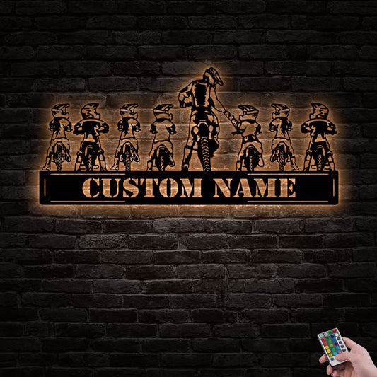 12"x12" Motocross Rider Dad Son Daughter Gift For Biker Dirt Bike Personalized - Led Light Metal - Owls Matrix LTD