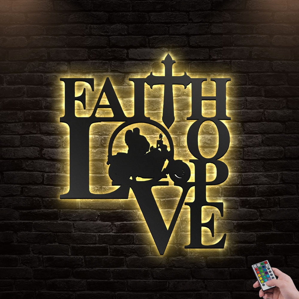 12"x12" Motorbike Rider Biker Faith Love Hope - Led Light Metal - Owls Matrix LTD
