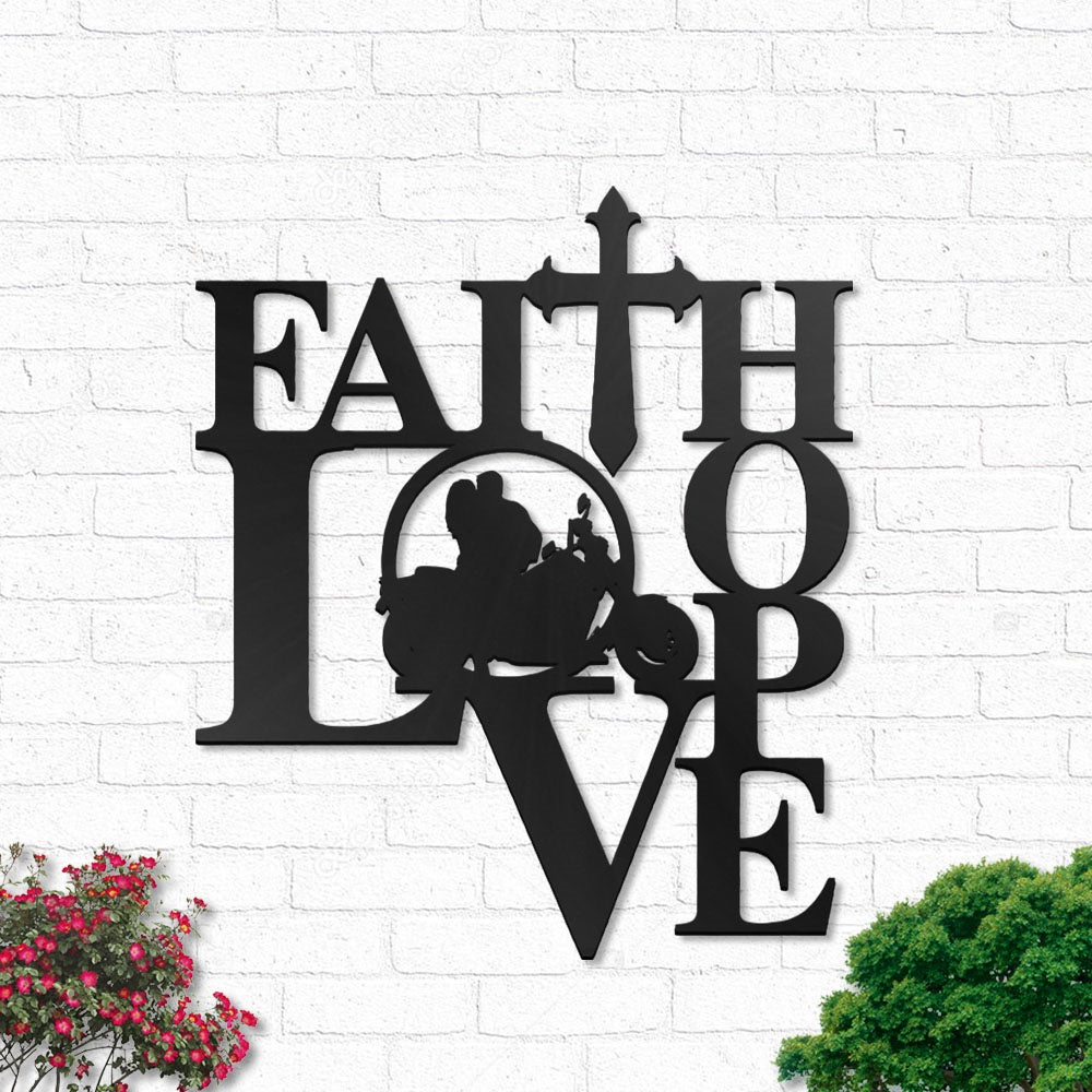 Motorbike Rider Biker Faith Love Hope - Led Light Metal - Owls Matrix LTD