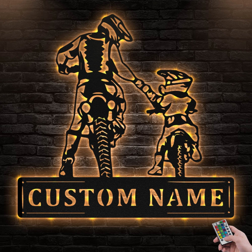 12"x12" Motocross Riding Partner Dad and Son Style Personalized - Led Light Metal - Owls Matrix LTD