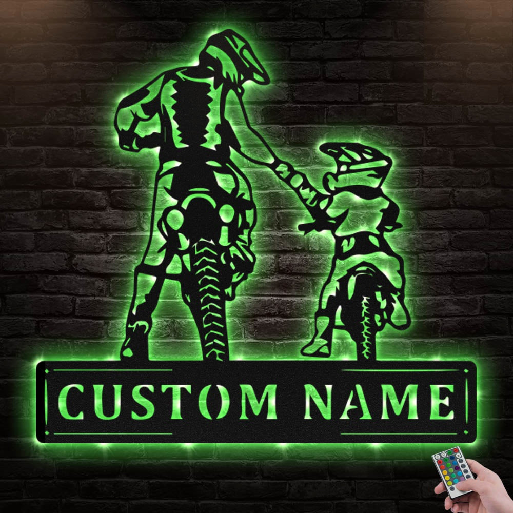 Motocross Riding Partner Dad and Son Style Personalized - Led Light Metal - Owls Matrix LTD