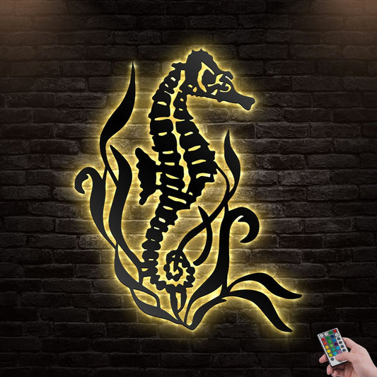 12"x12" Seahorse The Sea - Led Light Metal - Owls Matrix LTD