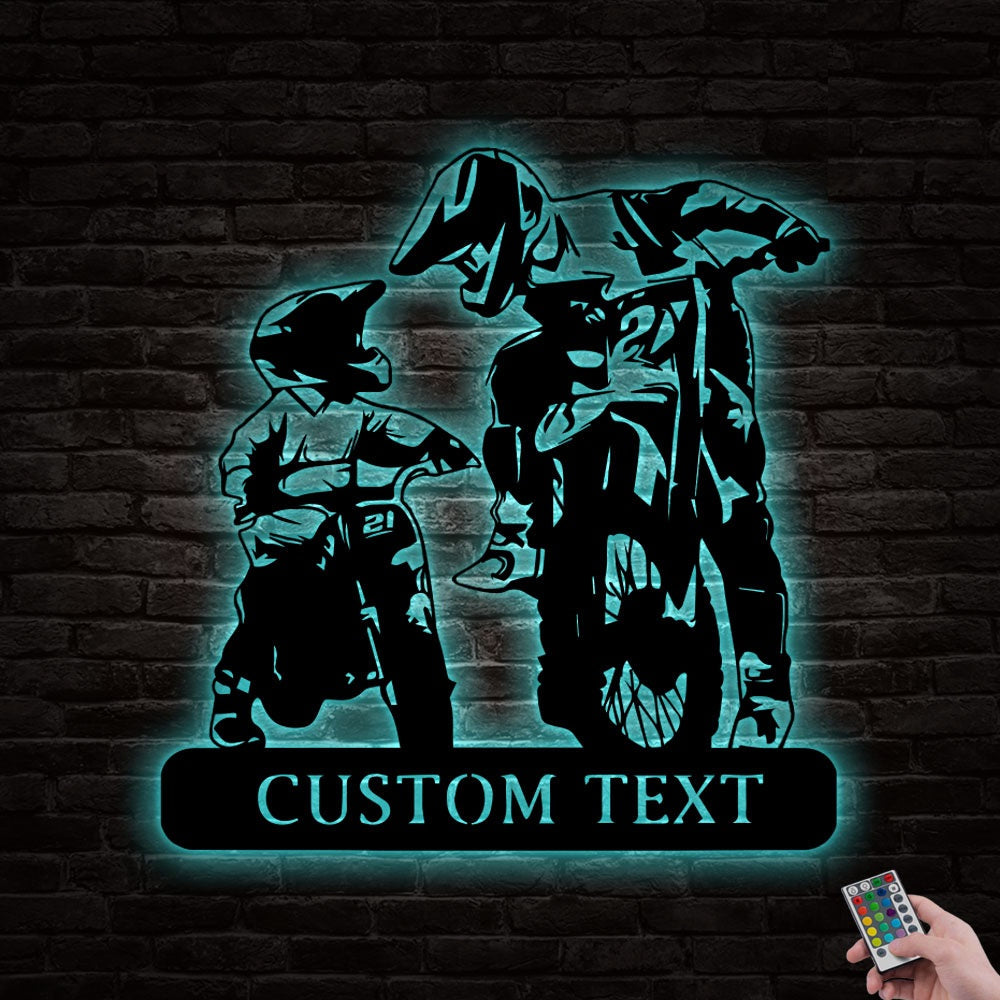 Motorcross Rider Father and Son Personalized - Led Light Metal - Owls Matrix LTD