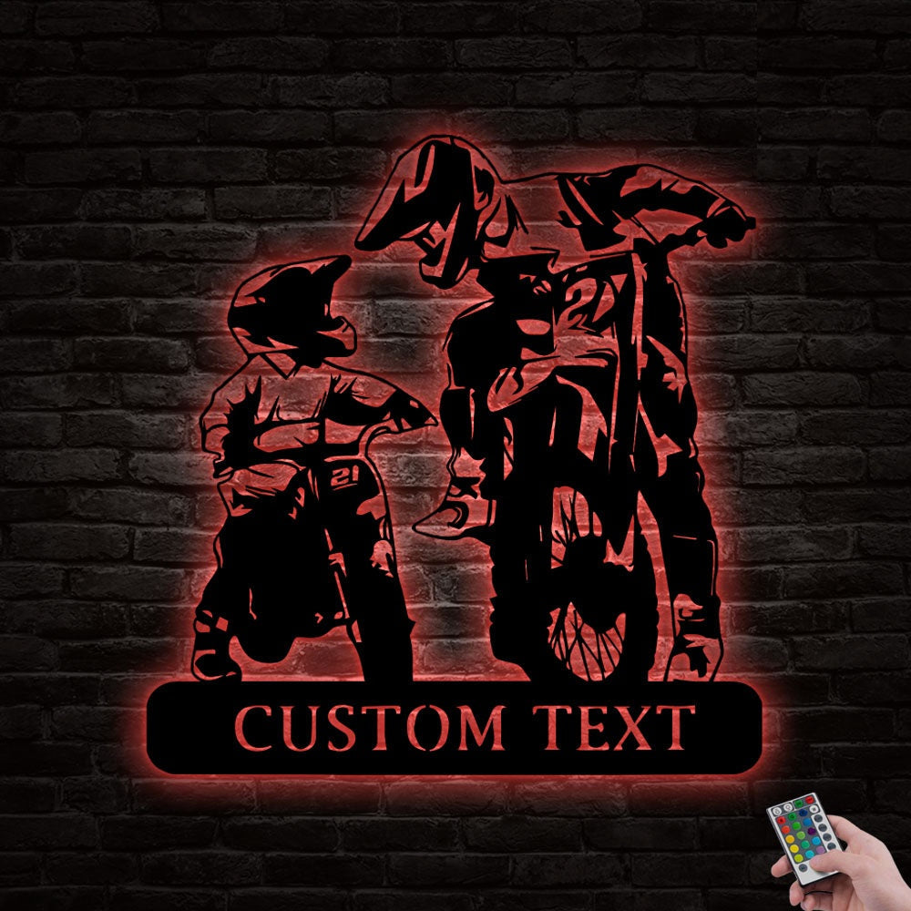 12"x12" Motorcross Rider Father and Son Personalized - Led Light Metal - Owls Matrix LTD