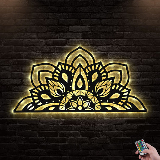 12"x12" Lotus Mandala Classic Style - Led Light Metal - Owls Matrix LTD