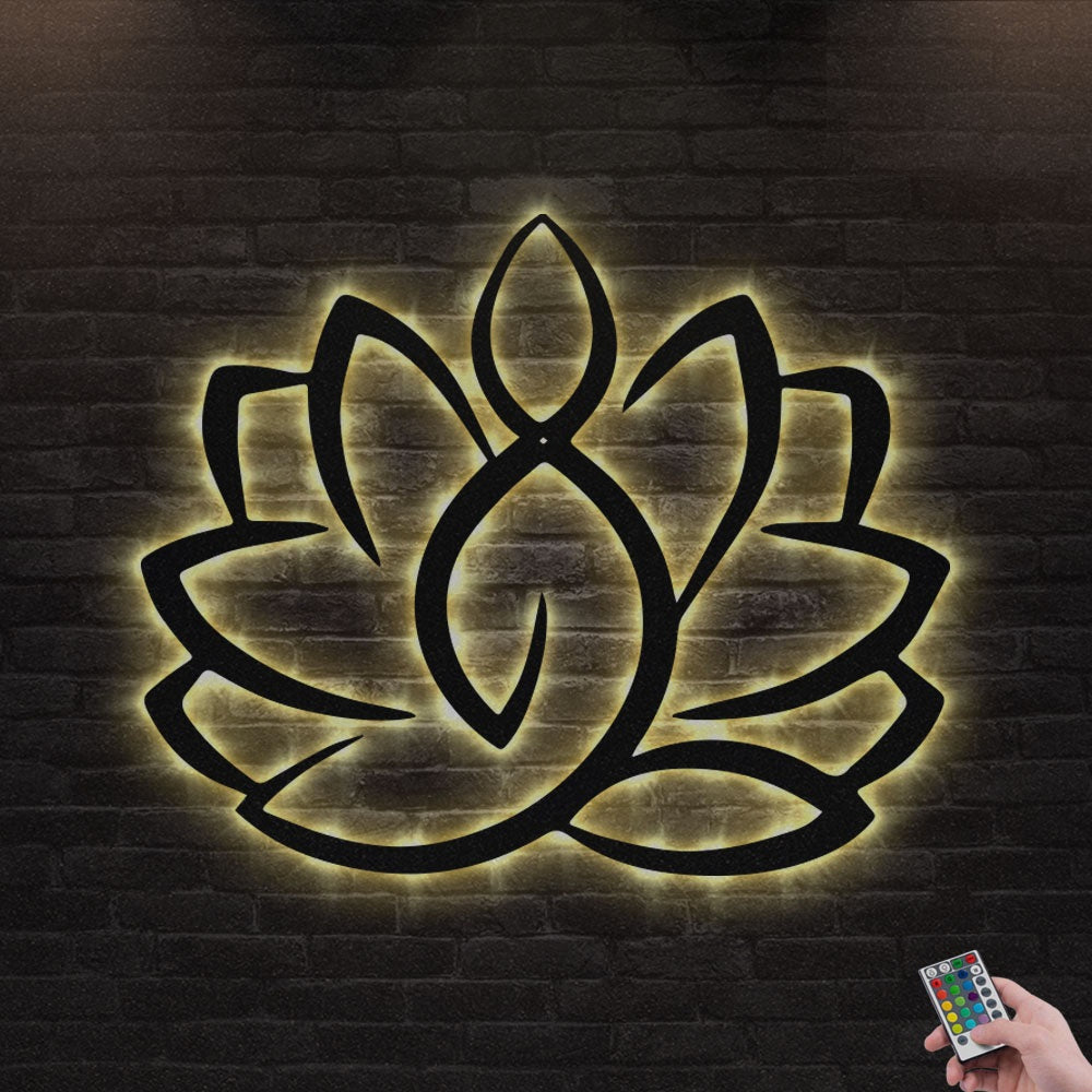 12*12 Inch (30*30cm) Lotus Flower Sign Decoration For Room Nature - Led Light Metal - Owls Matrix LTD