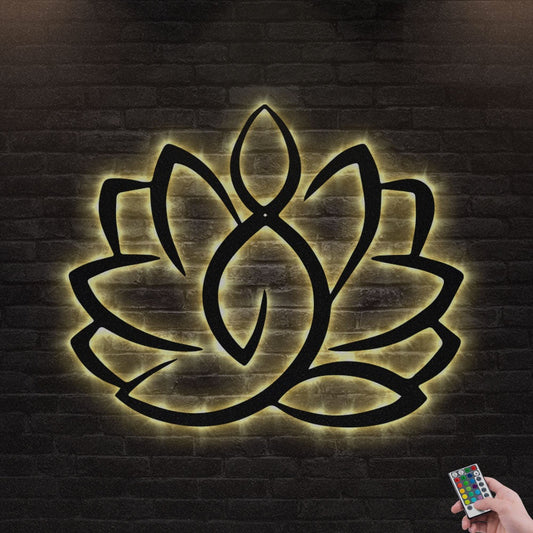 12*12 Inch (30*30cm) Lotus Flower Sign Decoration For Room Nature - Led Light Metal - Owls Matrix LTD