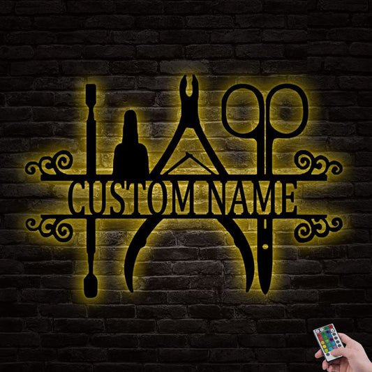 12"x12" Nail Salon Style Personalized - Led Light Metal - Owls Matrix LTD