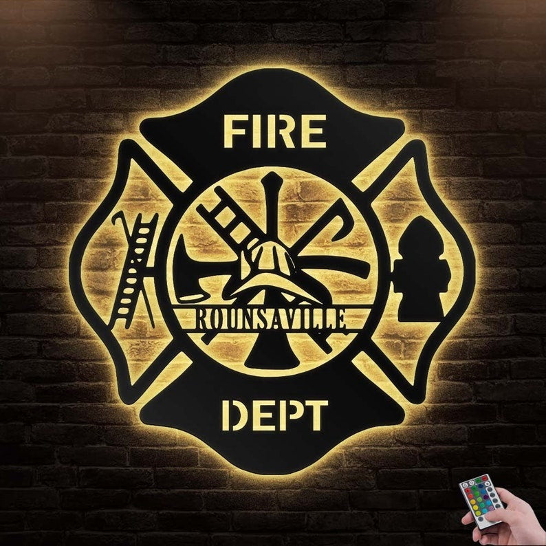 12*12 Inch (30*30cm) Firefighter Fireman Maltese Personalized - Led Light Metal - Owls Matrix LTD