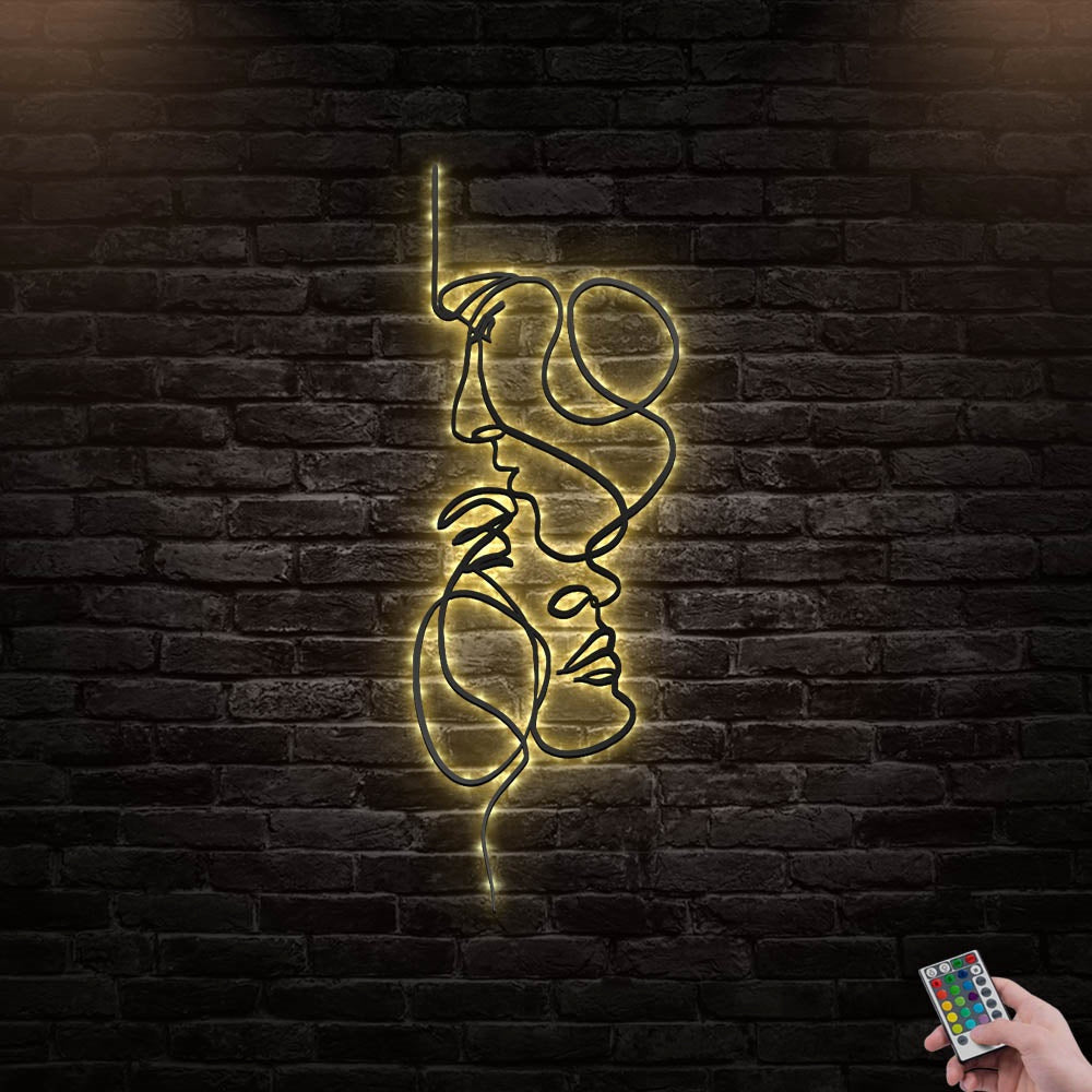 12"x12" Love Line Woman Face Man Art - Led Light Metal - Owls Matrix LTD