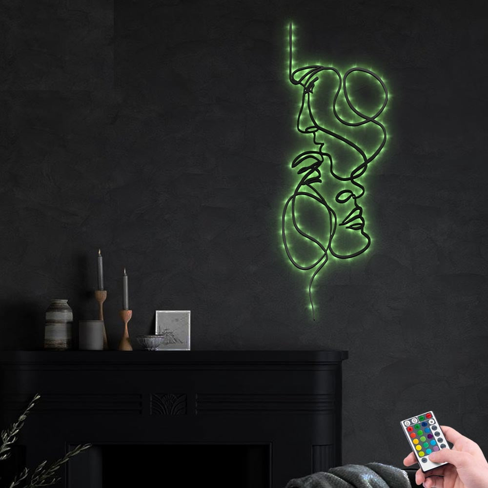 Love Line Woman Face Man Art - Led Light Metal - Owls Matrix LTD