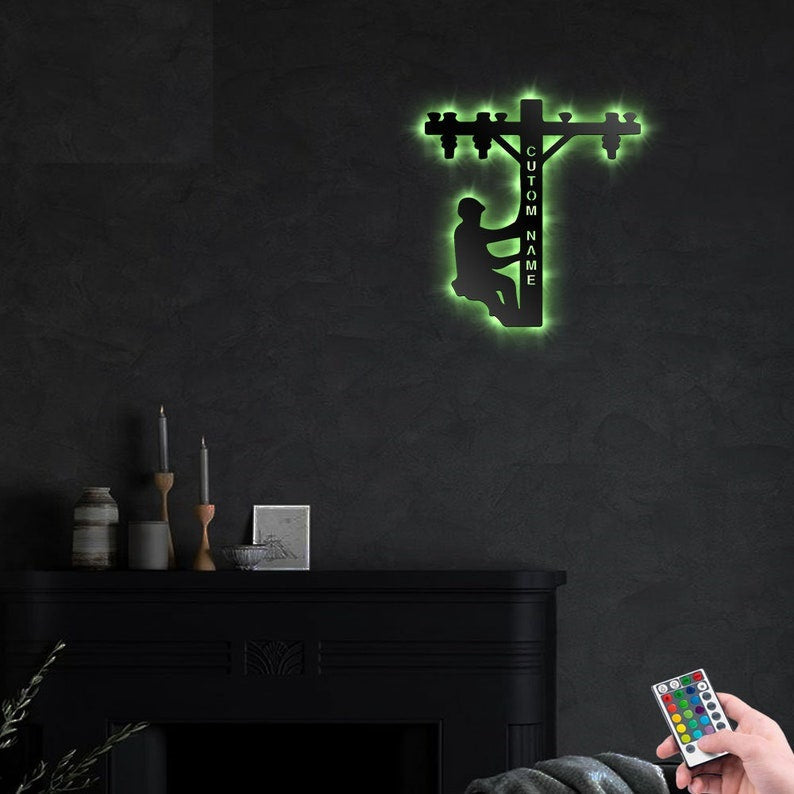 Lineman Style Personalized - Led Light Metal - Owls Matrix LTD