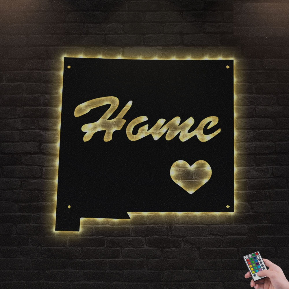 12"x12" New Mexico Home Is Best - Led Light Metal - Owls Matrix LTD