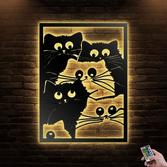 12"x12" Cat Nordic Cats Lover Owner Lady - Led Light Metal - Owls Matrix LTD