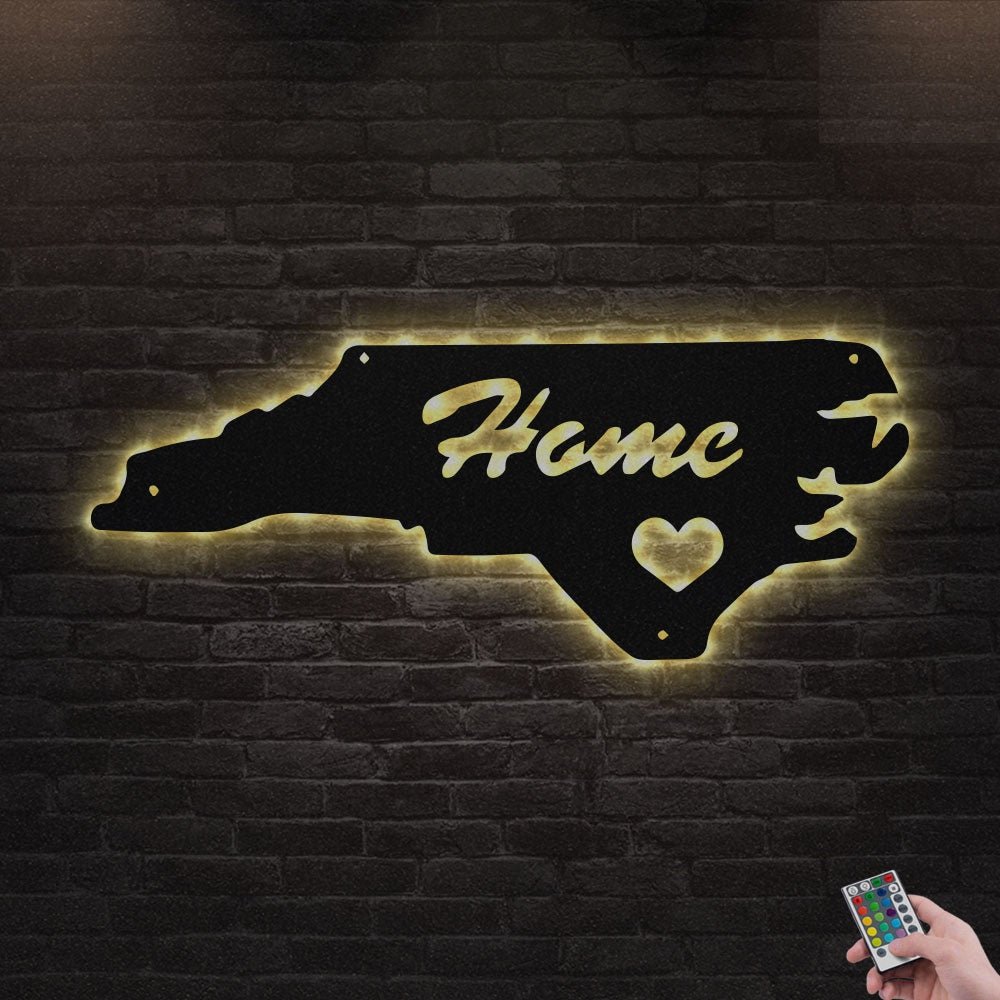 12"x12" North Carolina I Love Home - Led Light Metal - Owls Matrix LTD