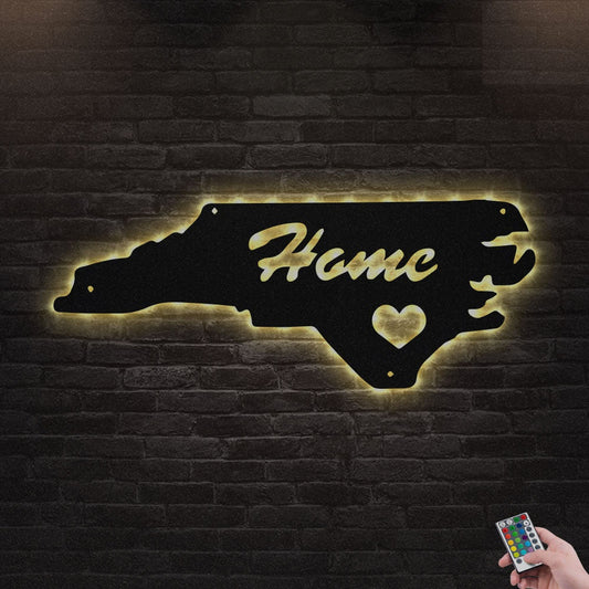 12"x12" North Carolina I Love Home - Led Light Metal - Owls Matrix LTD