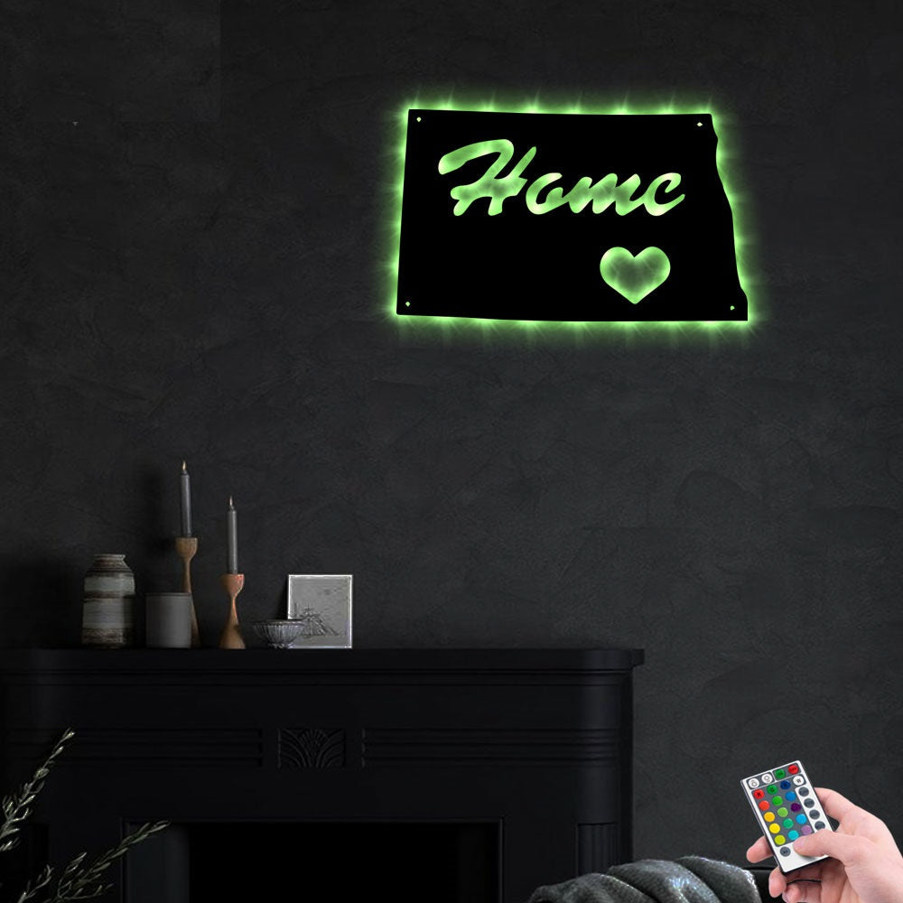 North Dakota Home Is The Best - Led Light Metal - Owls Matrix LTD