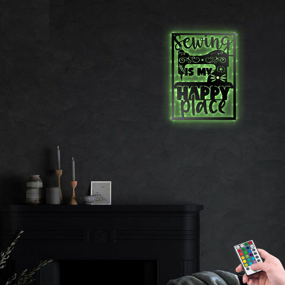 Sewing Is My Happy Place - Led Light Metal - Owls Matrix LTD