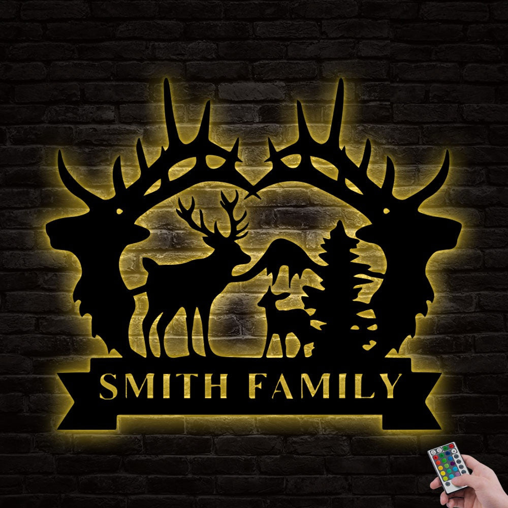 12"x12" Deer Hunting Gift Huntern Personalized - Led Light Metal - Owls Matrix LTD