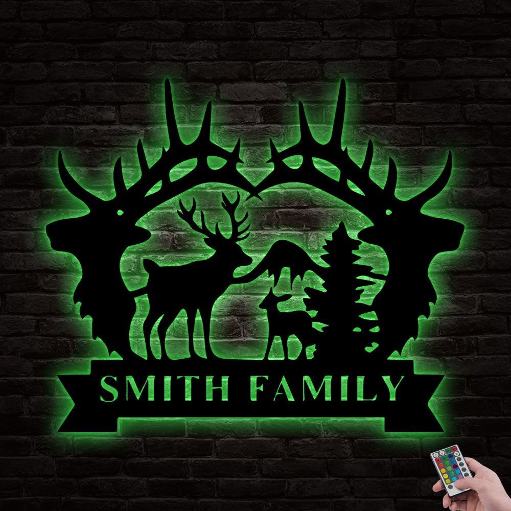 Deer Hunting Animal Together Personalized - Led Light Metal - Owls Matrix LTD