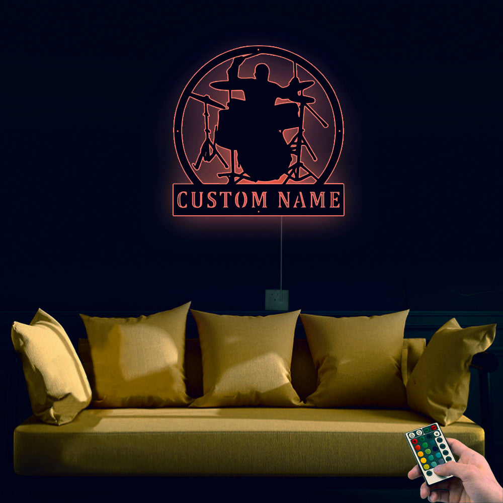 12"x12" Drum Male Personalized - Led Light Metal - Owls Matrix LTD